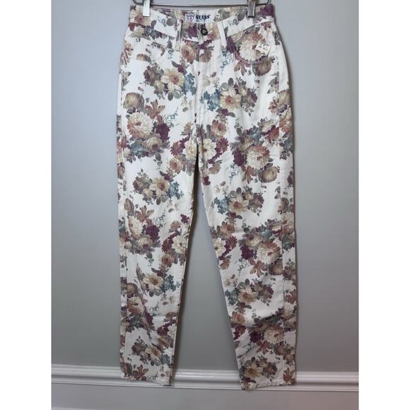 Guess Vintage 80's/90's High Rise Straight Leg Floral Jeans Sz 28 NWT - Picture 1 of 16